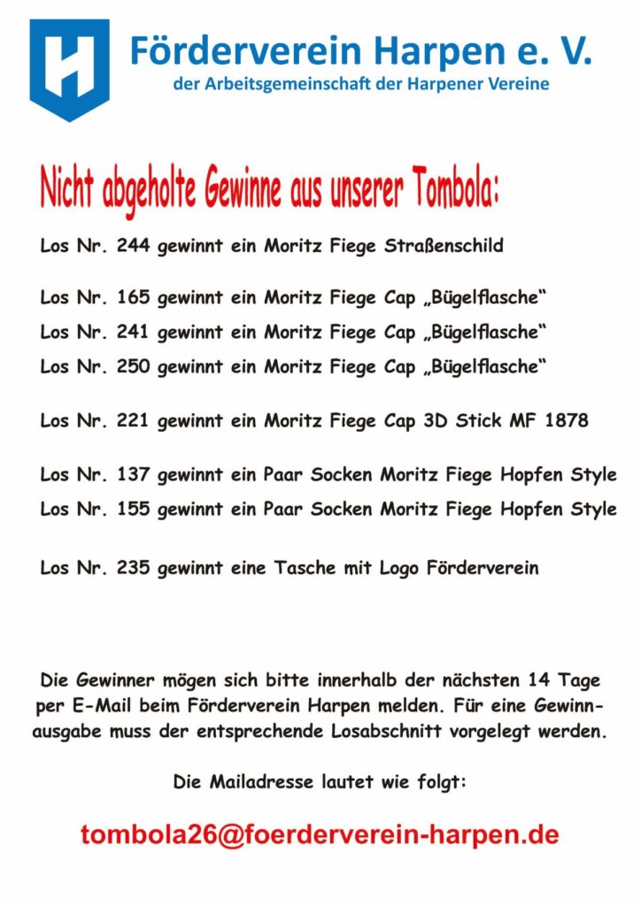 Tombola Gewinnerlose